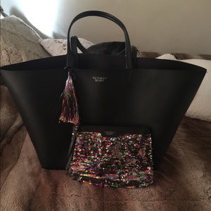 NWOT Victoria’s Secret tote and sequin makeup bag